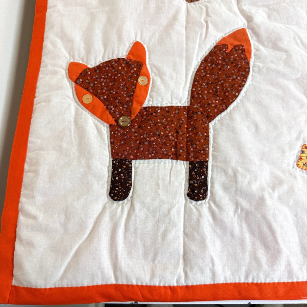 Handmade Fox Appliqué Quilt Throw Fall Farmhouse Nursery Woodland vintage New - Picture 5 of 10